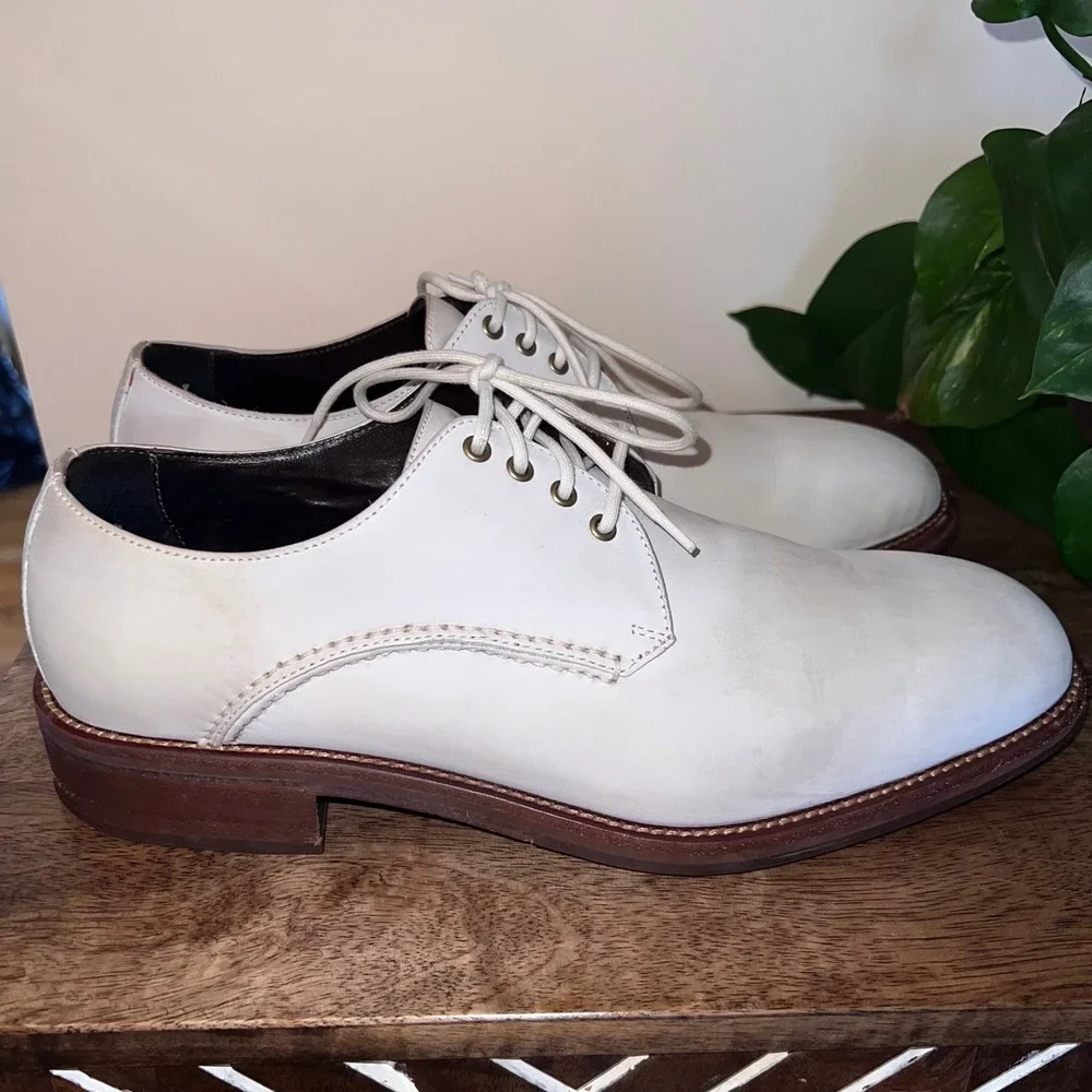 VTG‎ Cole Haan Mens 10.5 Oxfords Derby Shoes Beige Leather Square Toe Lace Up